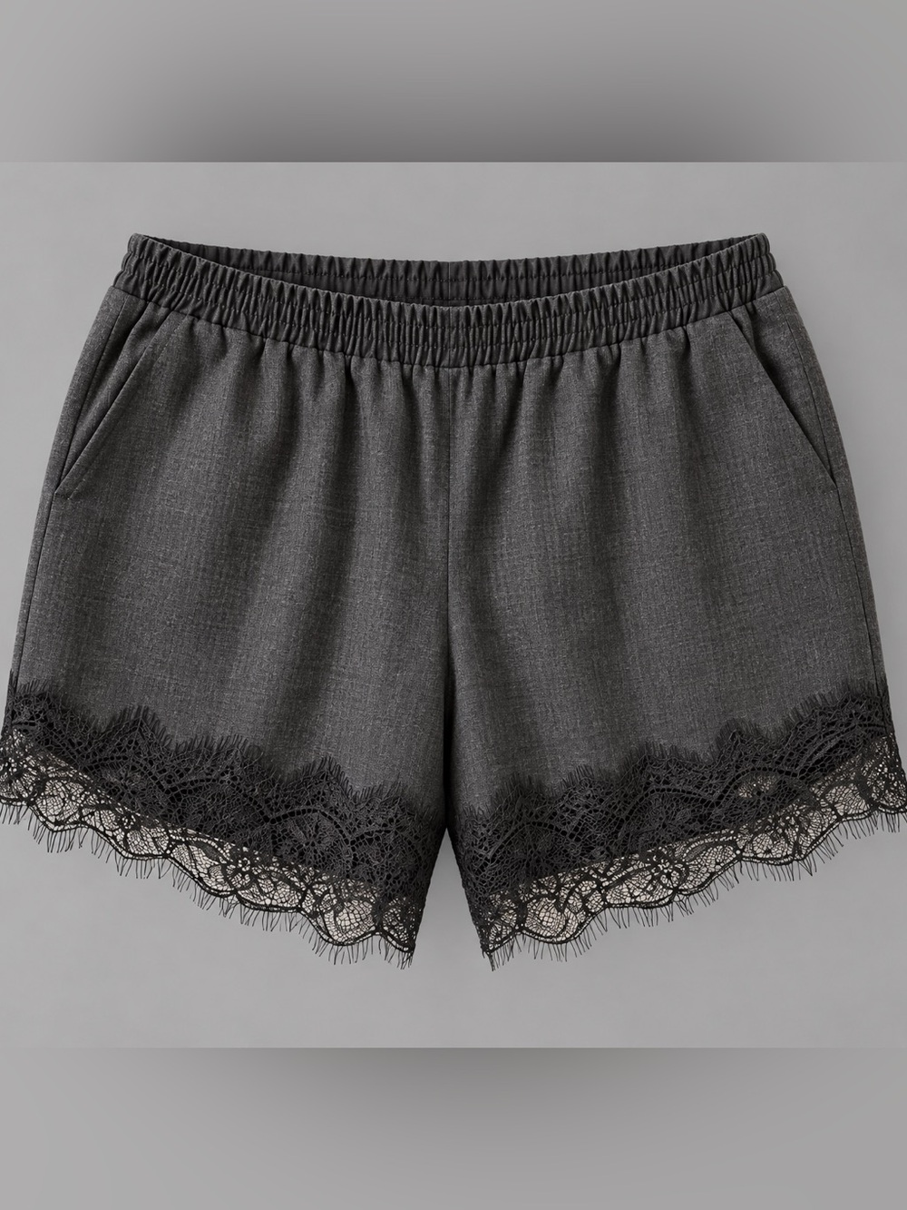 Gold Hawk Wool Blend Lace Trim Shorts Gray Black Size M Luxury